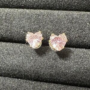 gold plated pink heart stud earrings 7mm cubic zirconia,
Y2K vintage hipster,